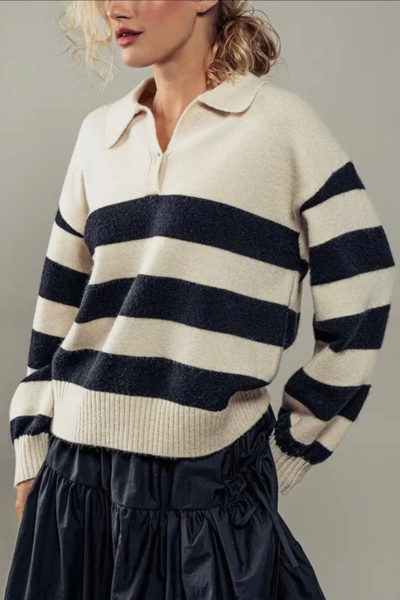 Merritt Polo Stripe Pullover Knit Sweater Merritt Polo Stripe Pullover Knit Sweater