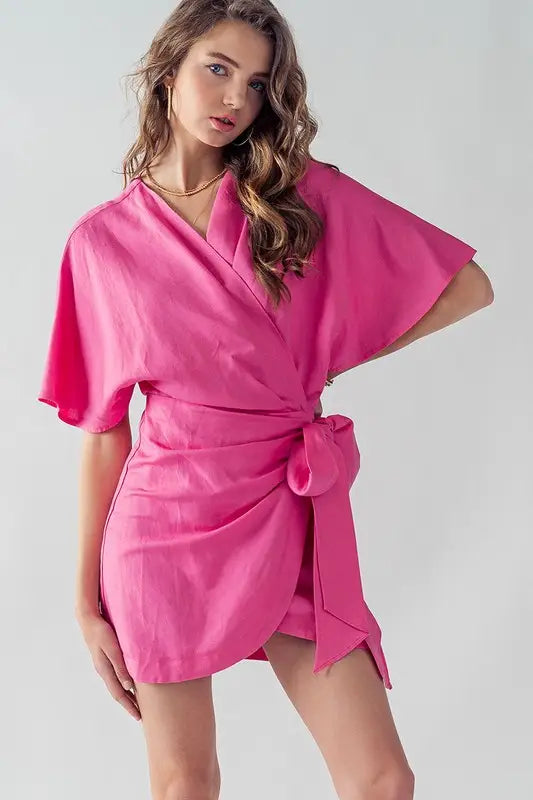 Azalea Flutter Sleeve Wrap Mini Dress Azalea Flutter Sleeve Wrap Mini Dress