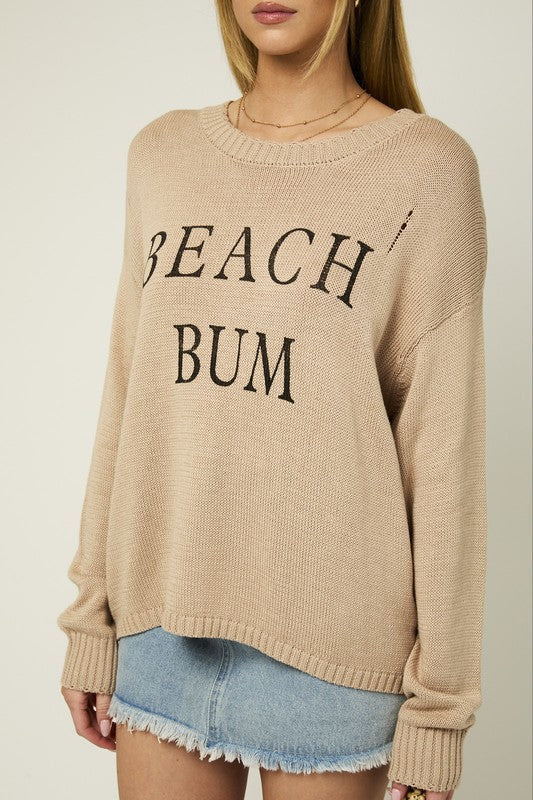 BEACH BUM Round Neck Long Sleeve Knit Sweater BEACH BUM Round Neck Long Sleeve Knit Sweater