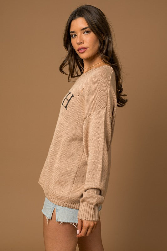 BEACH BUM Round Neck Long Sleeve Knit Sweater BEACH BUM Round Neck Long Sleeve Knit Sweater