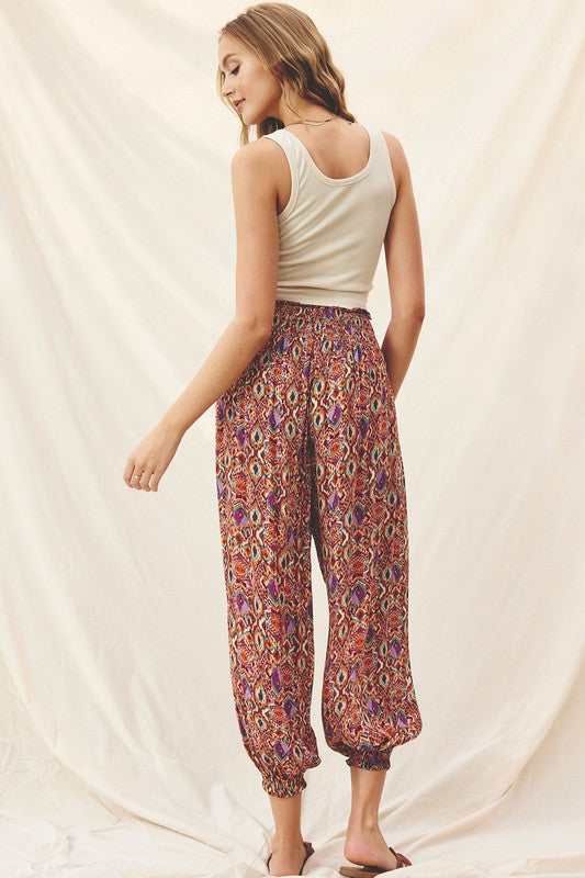 Mirage Print Smocked Waist Slouchy Pants Mirage Print Smocked Waist Slouchy Pants