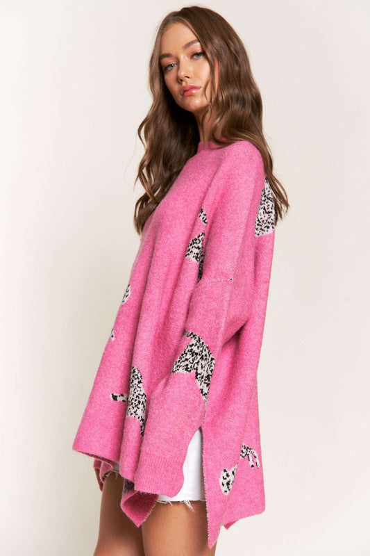 Emerson Pink Cheetah Print Knit Sweater Emerson Pink Cheetah Print Knit Sweater