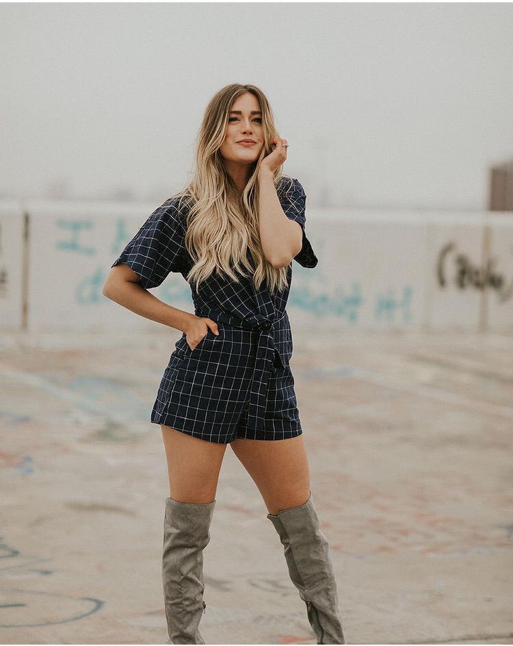Marlo Windowpane Plaid Romper Marlo Windowpane Plaid Romper