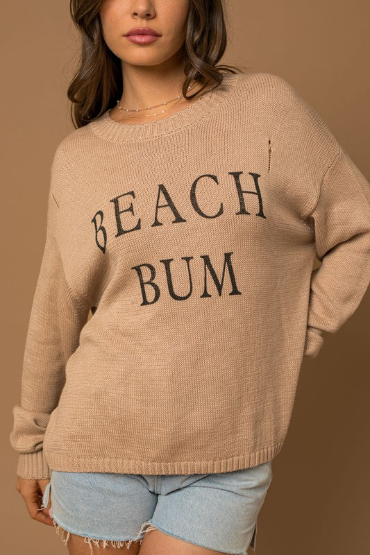 BEACH BUM Round Neck Long Sleeve Knit Sweater BEACH BUM Round Neck Long Sleeve Knit Sweater