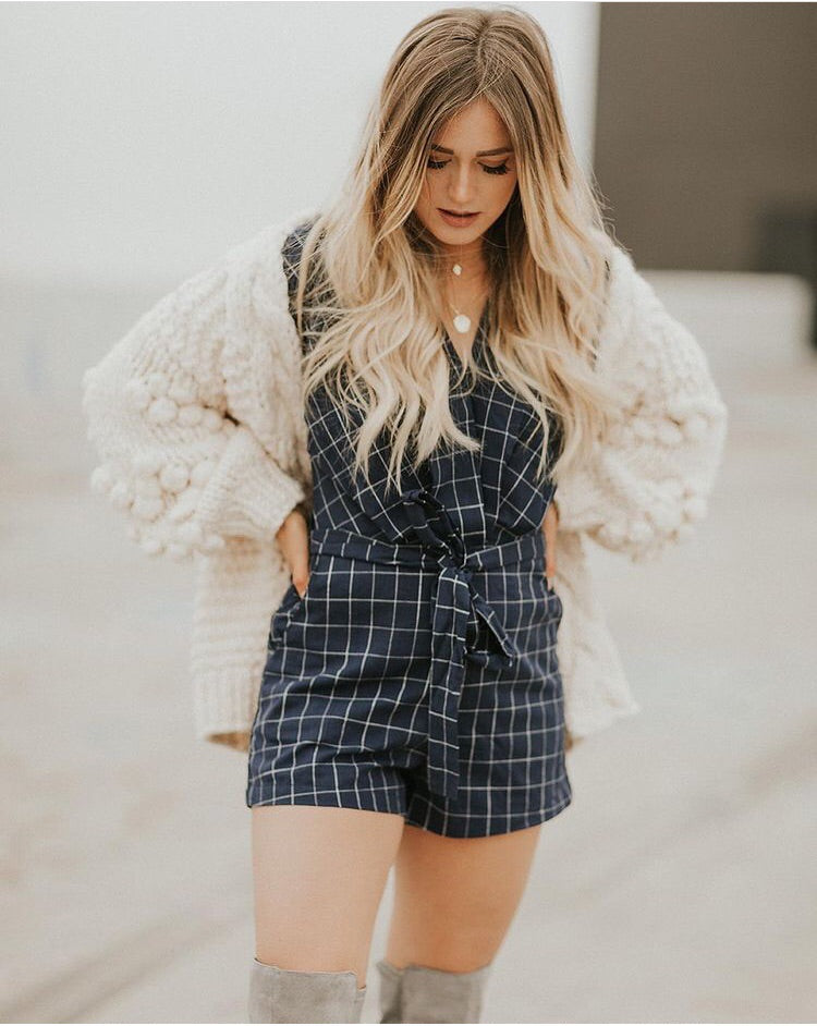 Marlo Windowpane Plaid Romper Marlo Windowpane Plaid Romper