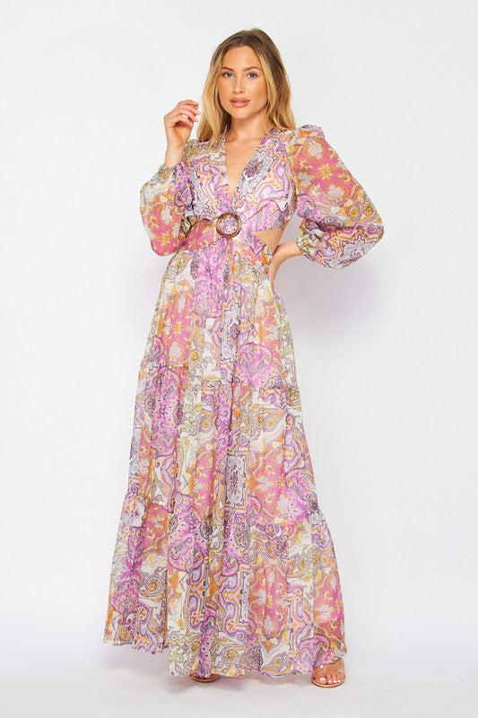 Presley Paisley Print Long Sleeve V-Neck Maxi Dress Presley Paisley Print Long Sleeve V-Neck Maxi Dress