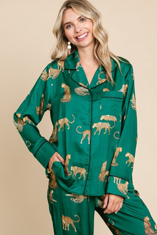 Lucia Satin Cheetah Print Pajama Set Lucia Satin Cheetah Print Pajama Set