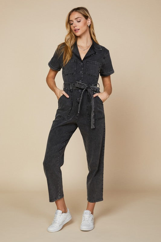 Cassandra Short Sleeve Cotton Utility Jumpsuit Cassandra Short Sleeve Cotton Utility Jumpsuit