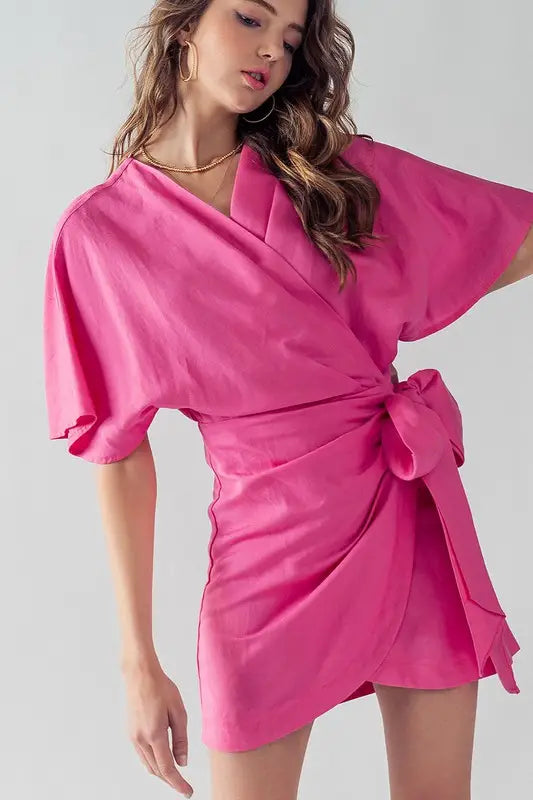 Azalea Flutter Sleeve Wrap Mini Dress Azalea Flutter Sleeve Wrap Mini Dress