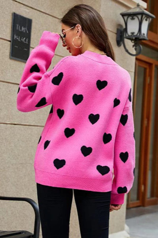 Pink Heart Pattern Knit Sweater Pink Heart Pattern Knit Sweater