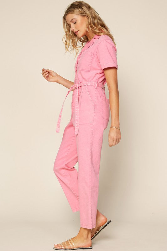 Cassandra Short Sleeve Cotton Utility Jumpsuit Cassandra Short Sleeve Cotton Utility Jumpsuit