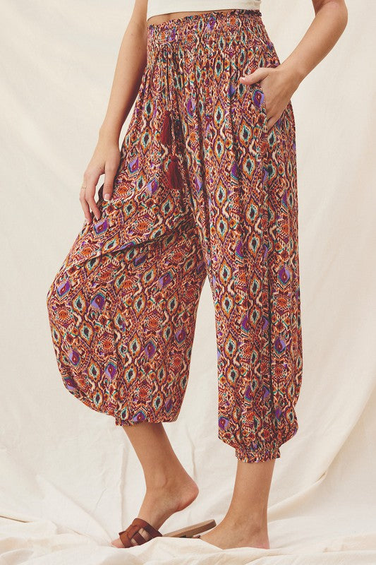 Mirage Print Smocked Waist Slouchy Pants Mirage Print Smocked Waist Slouchy Pants