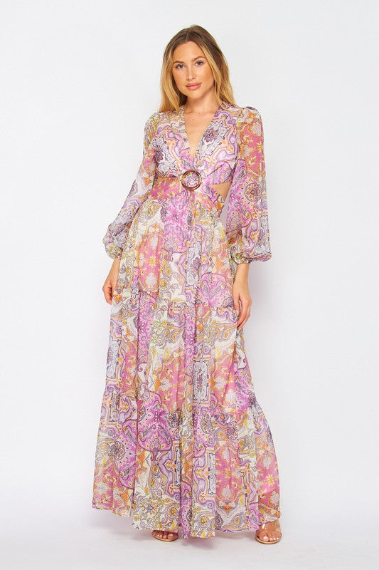 Presley Paisley Print Long Sleeve V-Neck Maxi Dress Presley Paisley Print Long Sleeve V-Neck Maxi Dress
