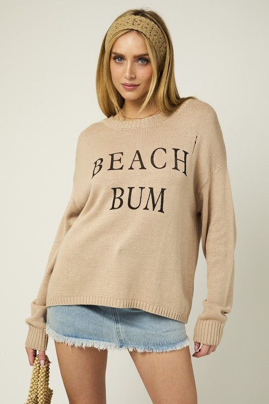 BEACH BUM Round Neck Long Sleeve Knit Sweater BEACH BUM Round Neck Long Sleeve Knit Sweater