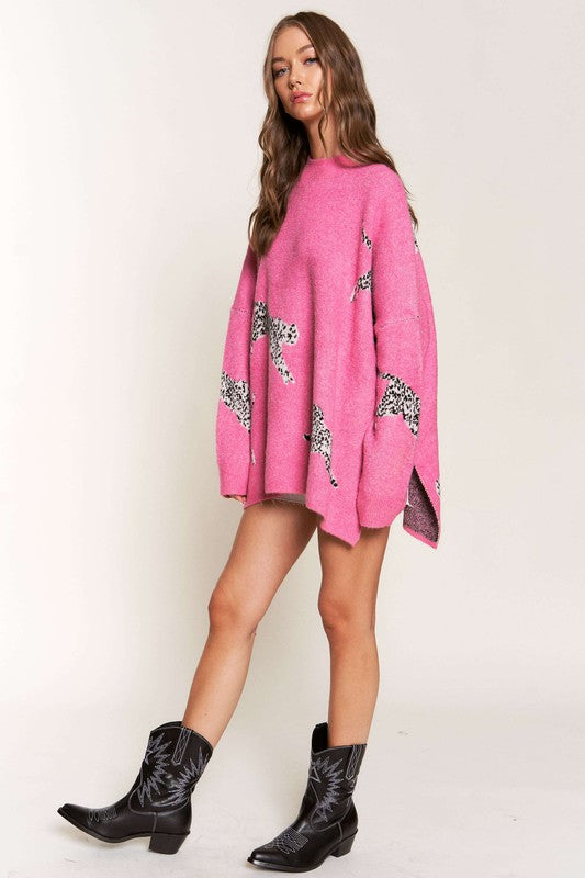 Emerson Pink Cheetah Print Knit Sweater Emerson Pink Cheetah Print Knit Sweater