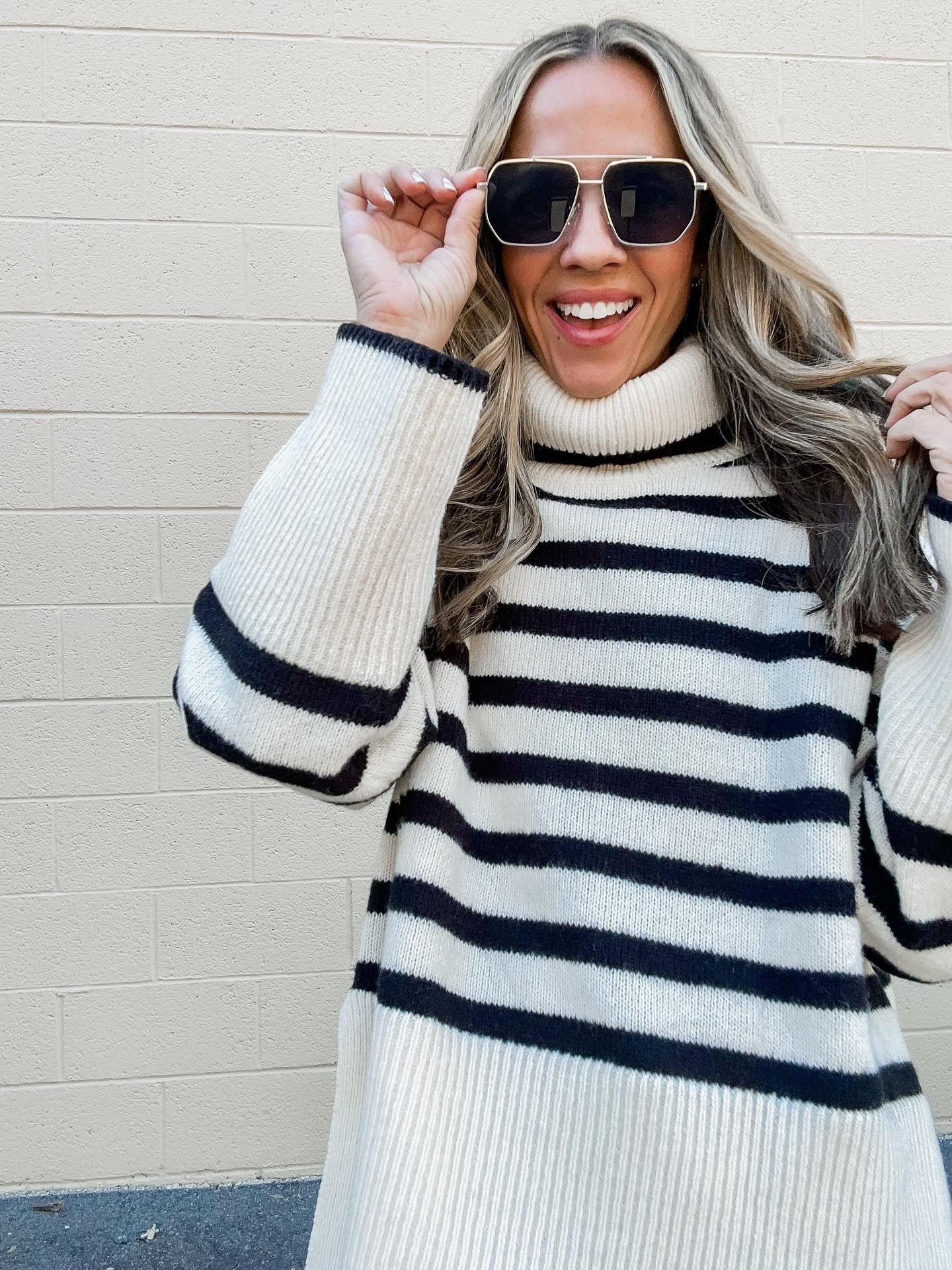 Stevie Striped Turtleneck Pullover Knit Sweater Stevie Striped Turtleneck Pullover Knit Sweater