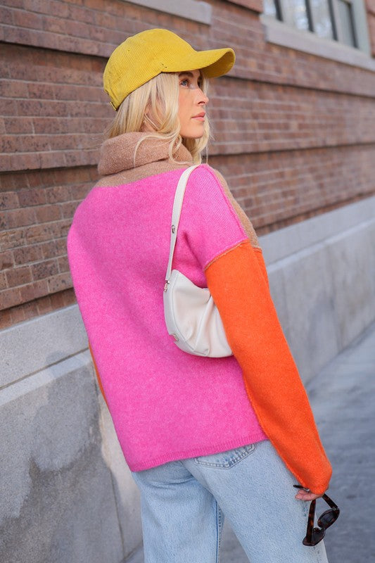 Ainsley Two Tone Color Block Turtleneck Sweater Ainsley Two Tone Color Block Turtleneck Sweater