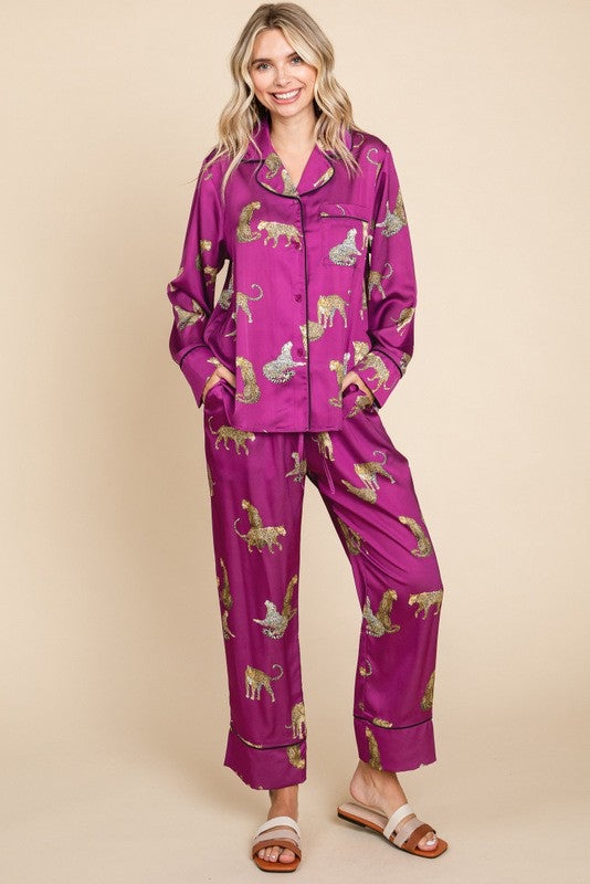 Lucia Satin Cheetah Print Pajama Set Lucia Satin Cheetah Print Pajama Set