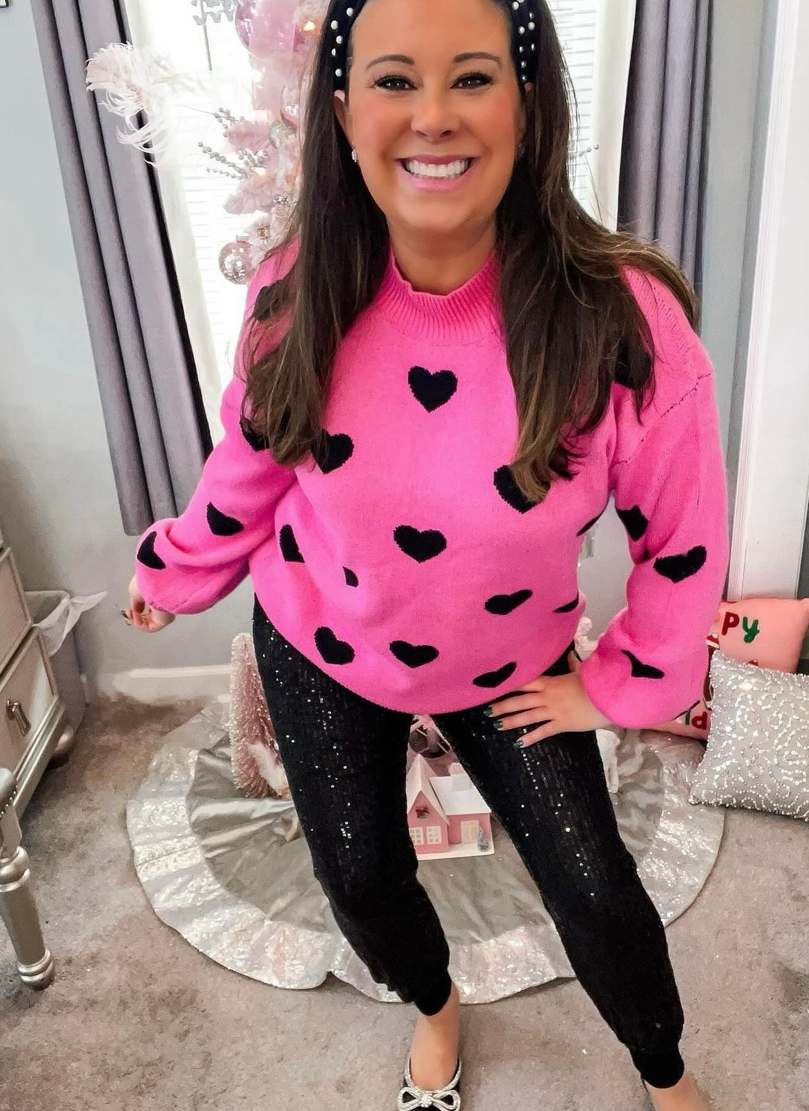 Pink Heart Pattern Knit Sweater Pink Heart Pattern Knit Sweater