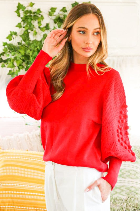 Audrey Pom Detail Puff Sleeve Sweater Audrey Pom Detail Puff Sleeve Sweater