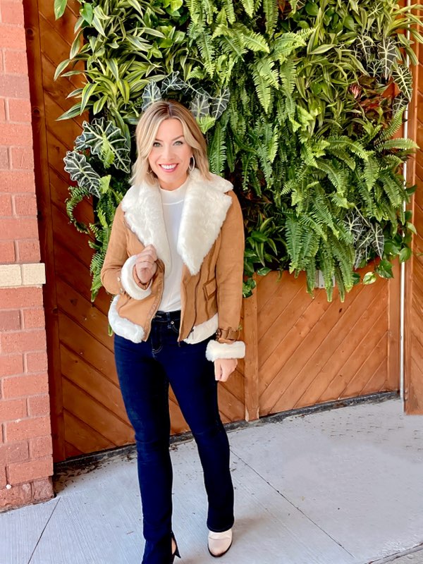 Faux Suede Moto Jacket with Faux Fur Accents Faux Suede Moto Jacket with Faux Fur Accents