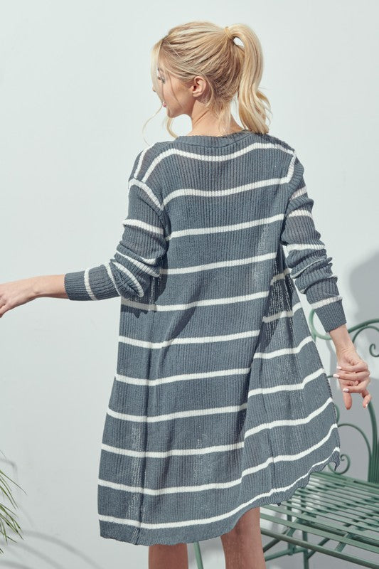 The Madalyn Striped Cardigan (Charcoal) The Madalyn Striped Cardigan (Charcoal)