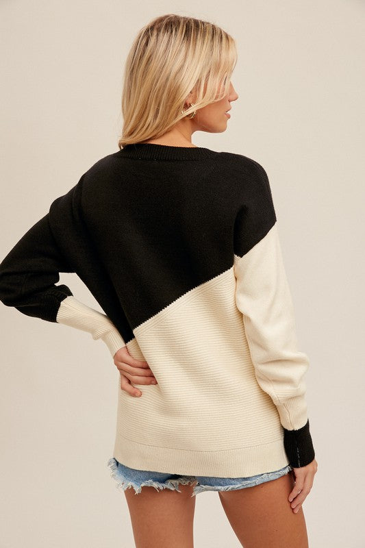 Annalise Asymmetrical Color Block Knit Sweater Annalise Asymmetrical Color Block Knit Sweater