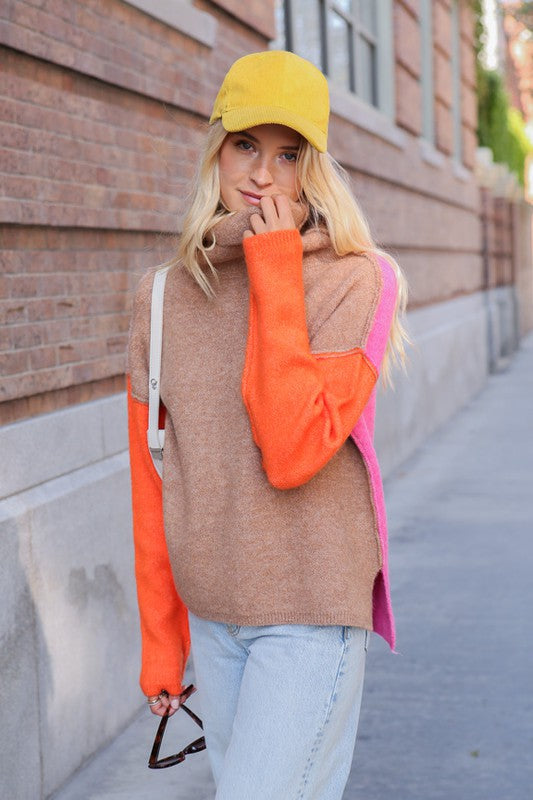 Ainsley Two Tone Color Block Turtleneck Sweater Ainsley Two Tone Color Block Turtleneck Sweater