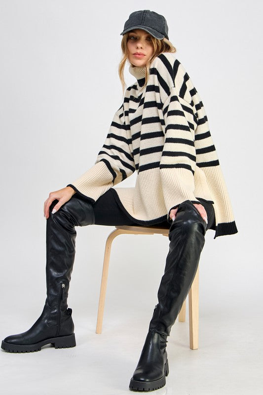 Stevie Striped Turtleneck Pullover Knit Sweater Stevie Striped Turtleneck Pullover Knit Sweater